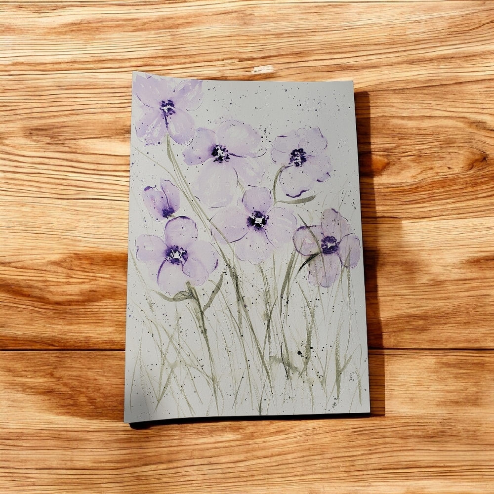 Floral Art Painting with Purple Flowers 9 X 12in